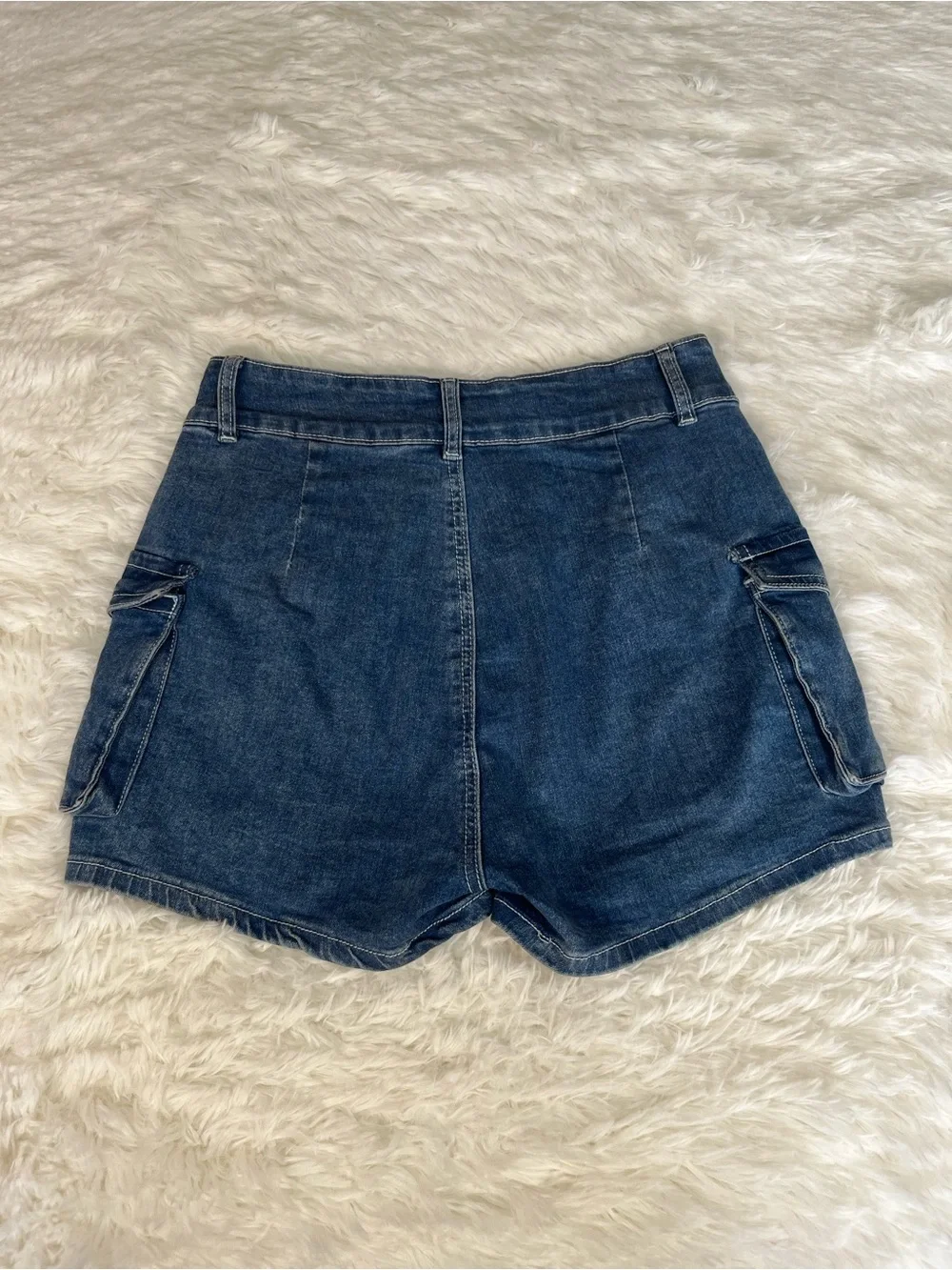 ELLEVEN Women's High Stretch Denim Cargo Skort High Waisted Size Medium